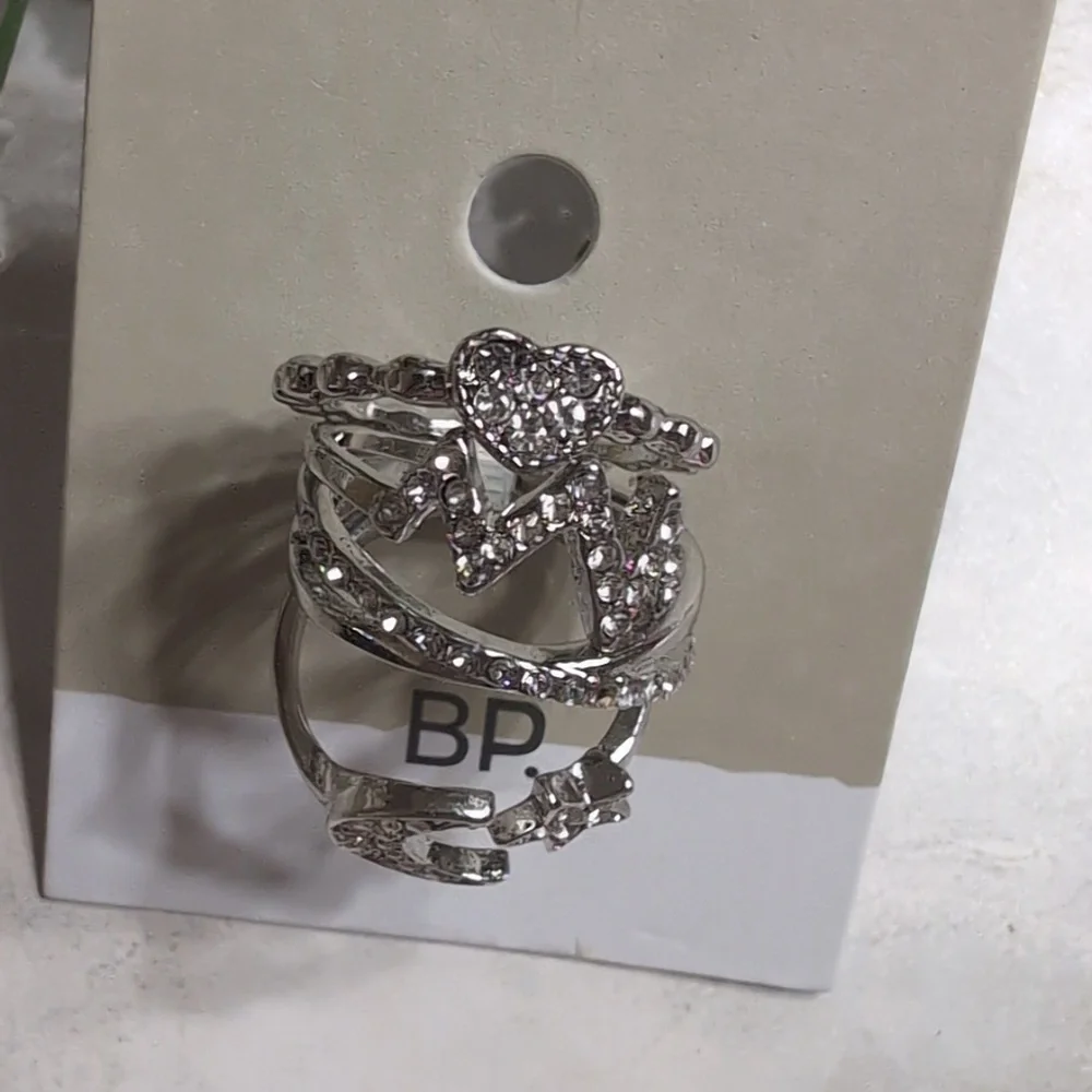 BP Nordstrom Sparkly Silver Heart and Star Ring Set Size 7